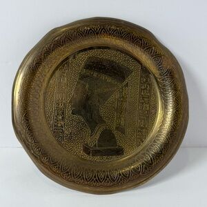 Egyptian Brass Plate Engraved Metal Wall Hanging Decor Mini Patterned Vintage